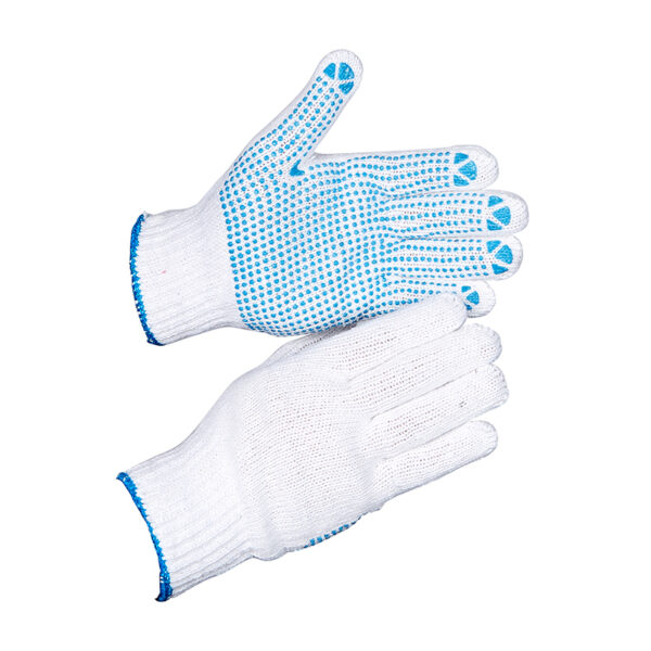 Bullflex Polyester/katoenen handschoen met blauwe antislip PVC nopjes. -