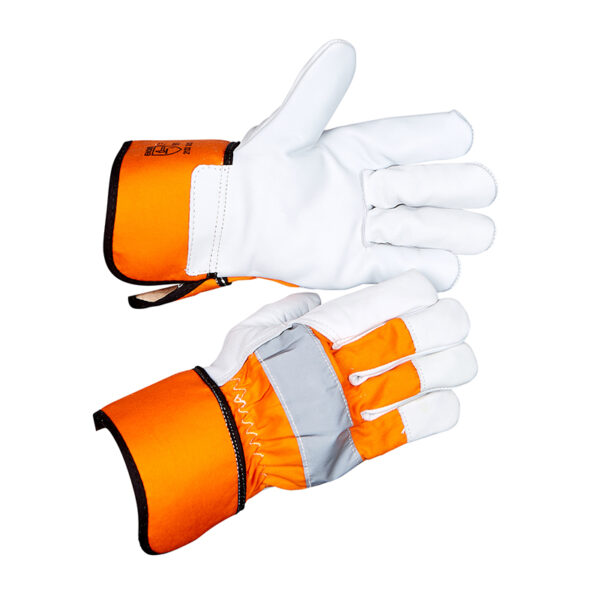 Bullflex Rund/Nerflederen Gevoerde Handschoen met Fluor Oranje Katoenen Doek - 11